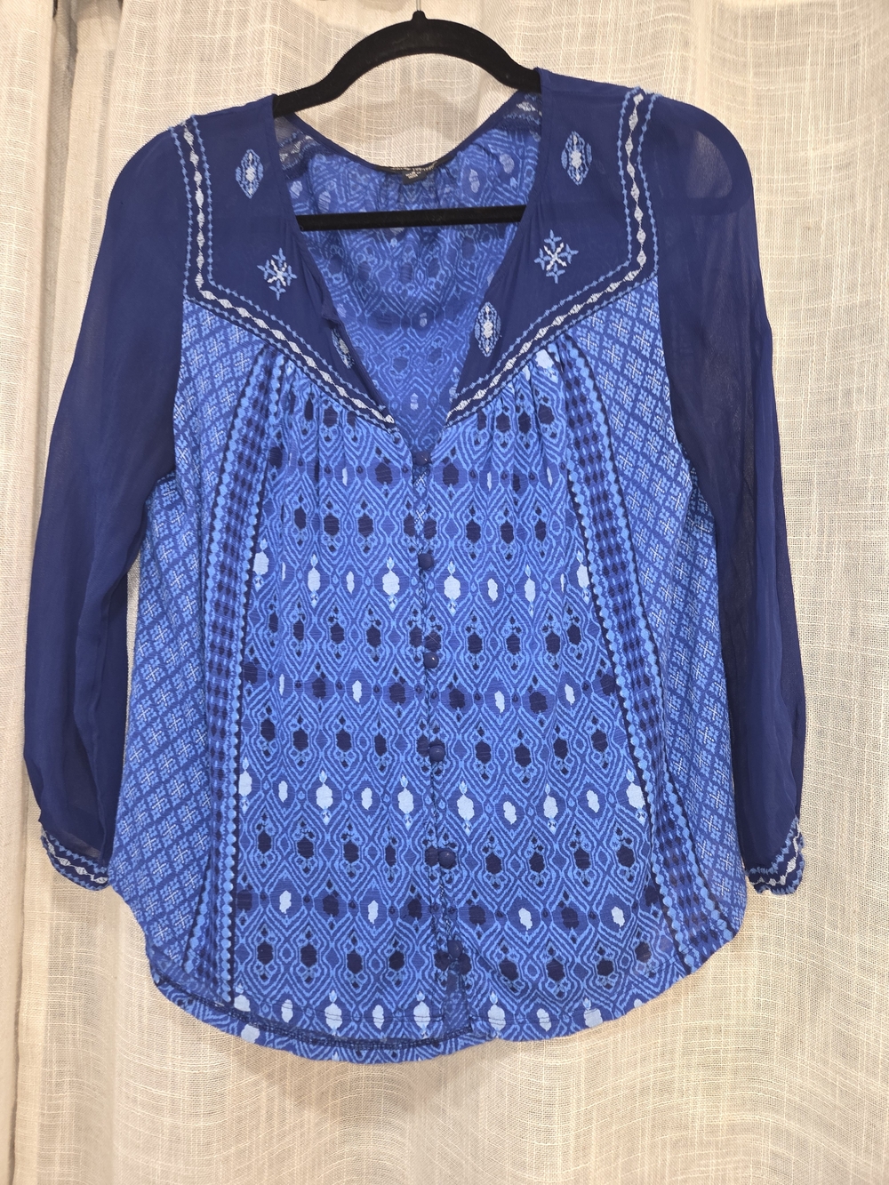 Lucky Brand womens blue Patterned Button-Front Women's Blouse Small